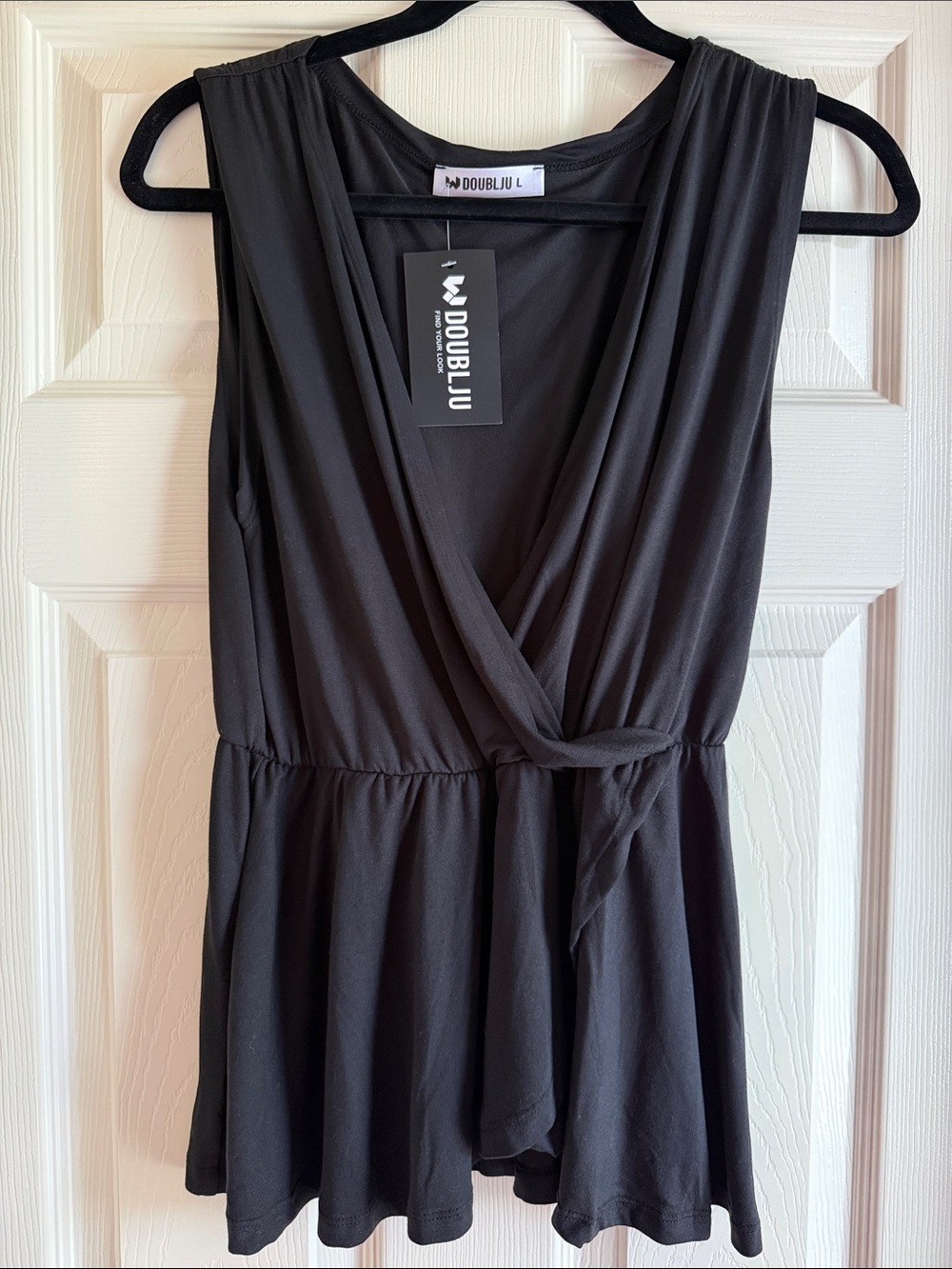 Doublju Black Sleeveless Wrap Tank Top